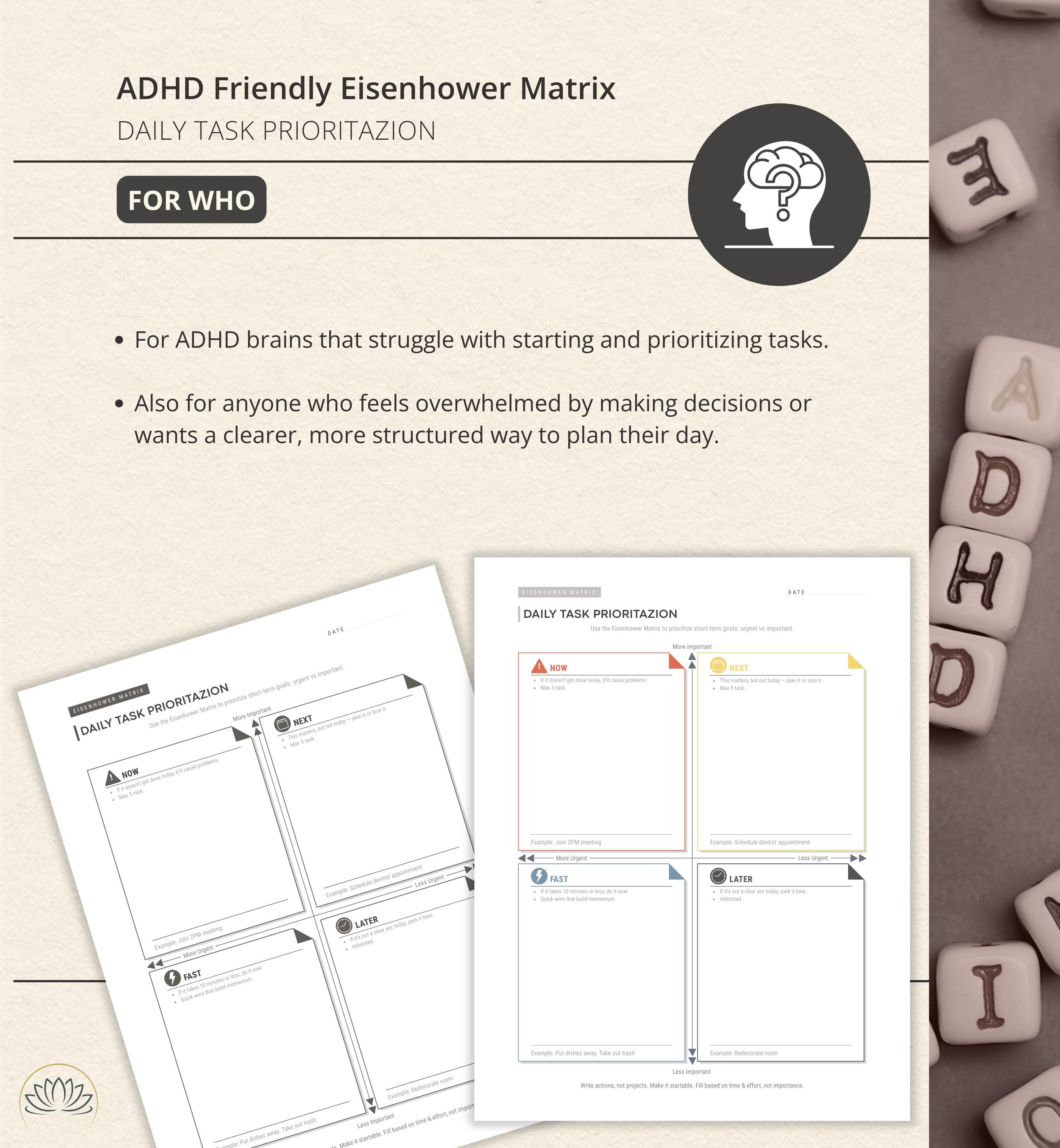 Eisenhower Matrix Planner Template for Owerwhelm ADHD Adults, Daily ...
