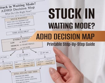 ADHD Exit Waiting Mode Cheat Sheet For Adults, Task Paralysis Decision Map Printable, Task Initiation Help, Task Breakdown Guide
