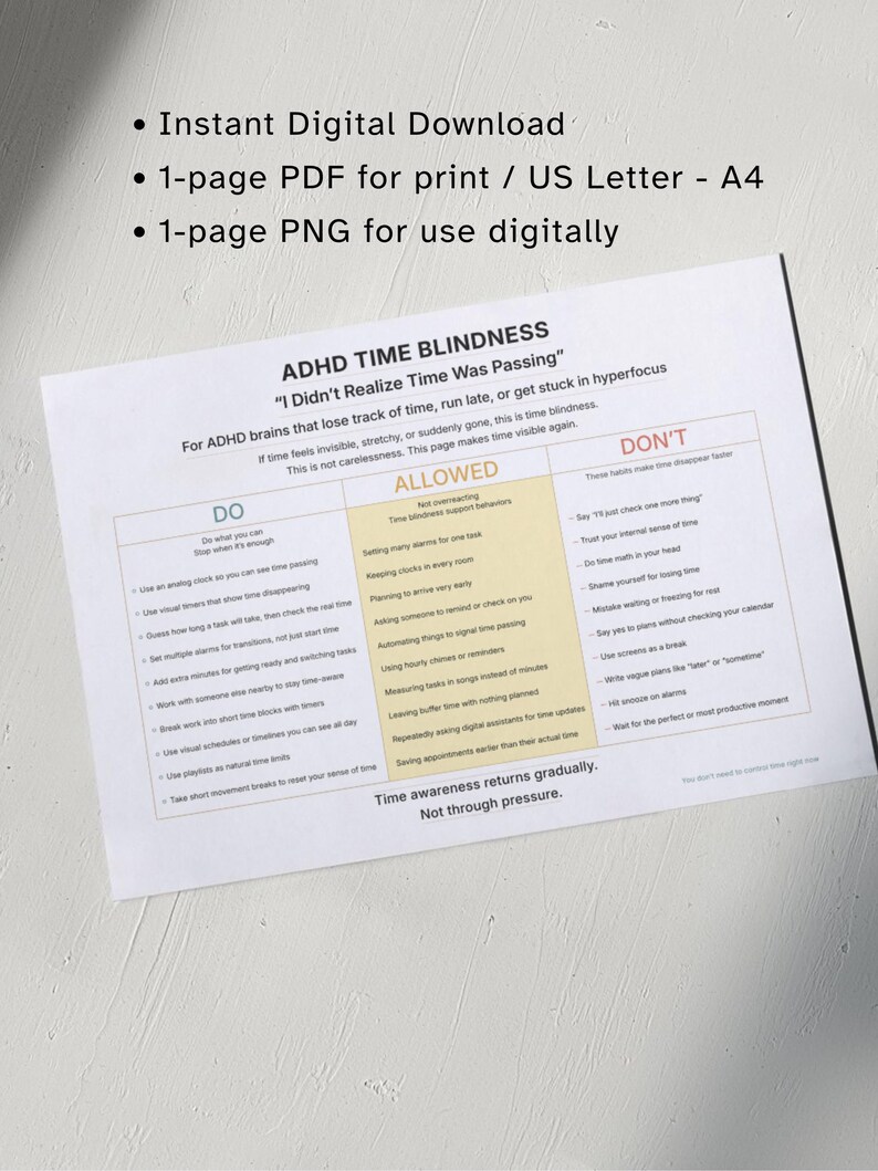 ADHD Time Blindness Crisis Cheat Sheet for Adults, 30 Strategies to Get ...
