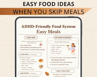 ADHD Food List Printable, ADHD Food Chart, ADHD Friendly Simple Meal Planner