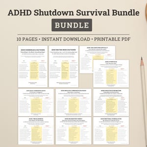 ADHD Paralysis and Overwhelm Resources Bundle, Executive Dysfunction Tools For Adults, Therapy Handout (Printable PDF)
