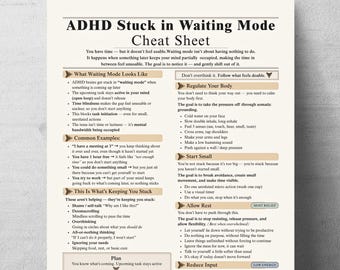 ADHD Overwhelmed Brain Cheat Sheet Printable, Stuck In Waiting Mode Help Tool