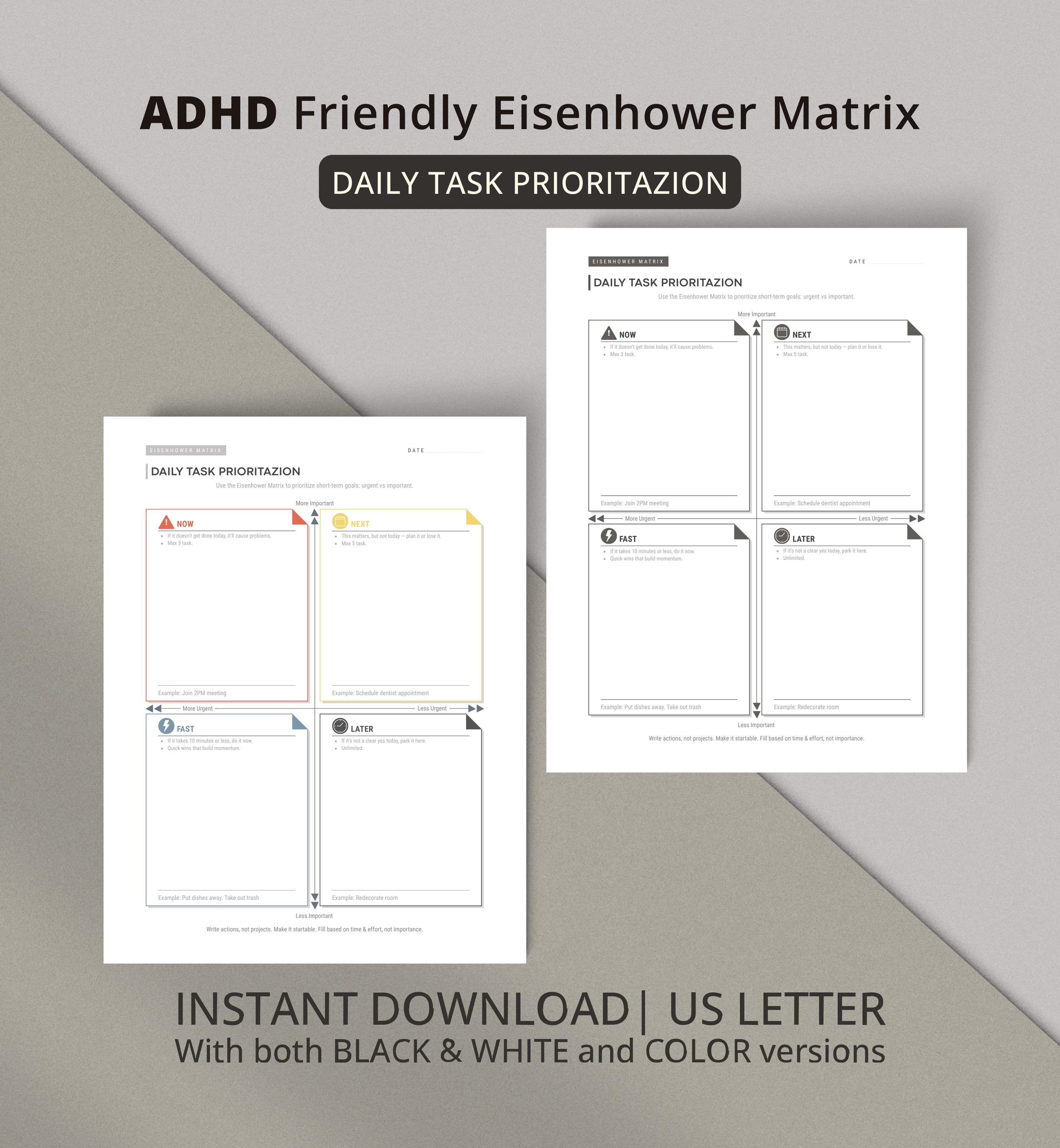 Eisenhower Matrix Planner Template for Owerwhelm ADHD Adults, Daily ...