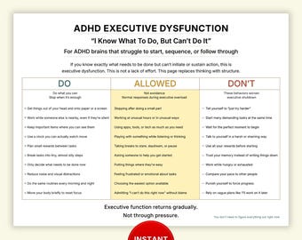 Executive Dysfunction in ADHD Cheat Sheet, Executive Function Skills, Printable PDF