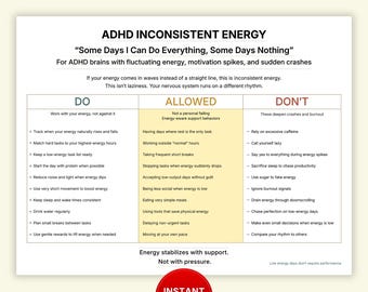 Inconsistent Energy ADHD Inconsistent Energy Coping Skills, Energy Crash One Page Printable ...