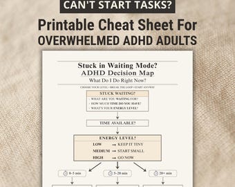 Can't Start Tasks Cheat Sheet For Late Diagnosed ADHD Adults, Task Initiation Printable For ADHD Paralysis