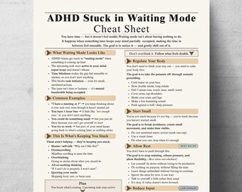 ADHD Waiting Mode Cheat Sheet Printable, Task Paralysis Help Tool