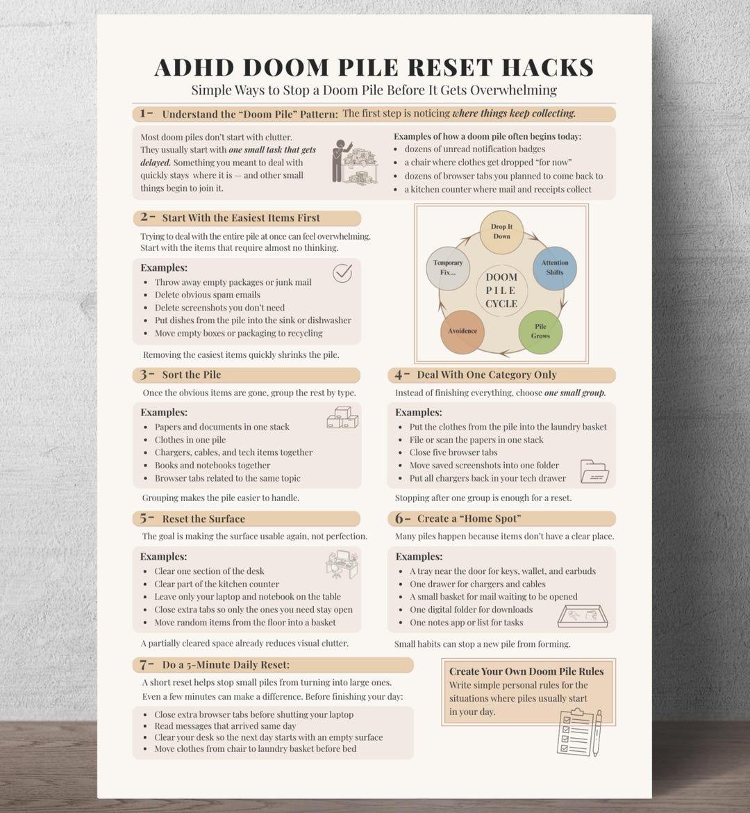 ADHD Doom Pile Reset Hacks Cheat Sheet, Organization Printable PDF - Etsy