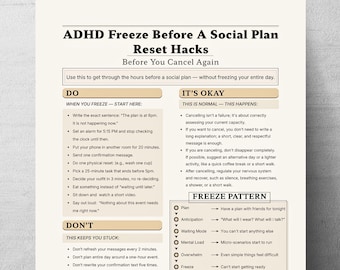 ADHD Freeze Before A Social Plan Coping Guide Printable, Stuck in Waiting Mode Cheat Sheet