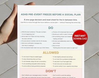 ADHD Pre-Event Freeze Before A Social Plan Coping Guide (Instant Download)