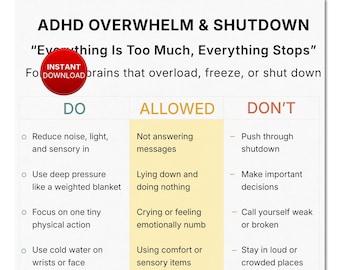ADHD Overwhelm Shutdown Coping Skills Cheat Sheet, One-Page Emergency Support Tool For Adults (Printable PDF)