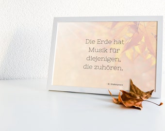 Earth has music autumn quote, wall decor, download print, home decor wall art, gift for you, poster printable, red, beige