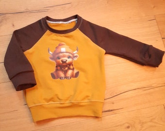 Top size 86, sweatshirt, Highland cow, cow, Alpine love, raglan shirt, raglan, children's shirt, children's top