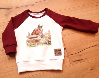 Top size 86, sweatshirt, horse, horse love, flowers, flower horse, raglan shirt, raglan, children's shirt, children's top
