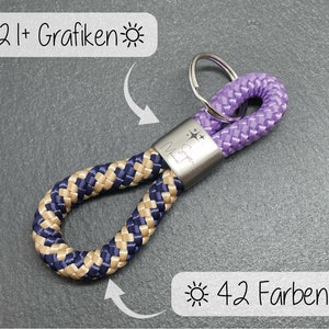 Personalized sailing rope keychain BICOLOR with engraving, 40+ colors