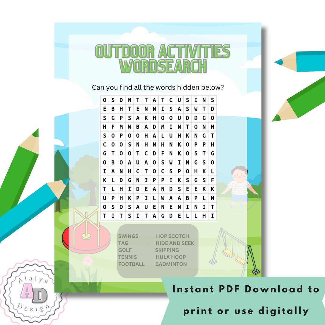 Outdoor Activites Wordsearch Instant Download Printable PDF - Etsy