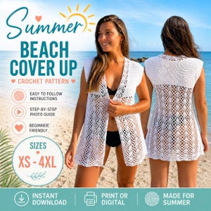 Summer Lace Beach Cover Up Crochet Pattern PDF | Crochet Vest Pattern XS-4XL | Swimsuit Cover Up | Digital Download