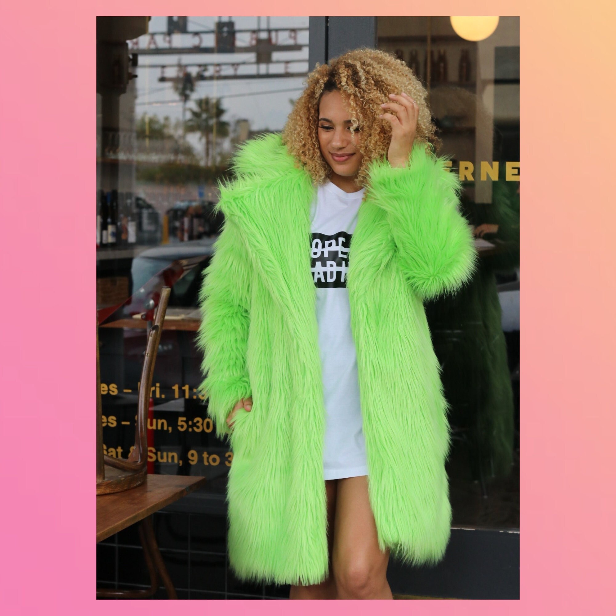 lime green fuzzy jacket