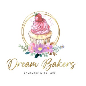 Premade baking logo, Bakers logo, Watercolor bakery logo, Home Baking, Cake shop, Bakery logo, deserts logo, kitchen logo, cup cake logo