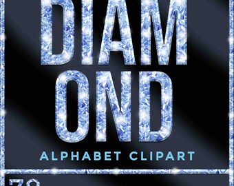 Diamond Alphabet Clip Art PNG, Blue Alphabet, Blue Glitter Letters, Silver Diamond, Rose gold alphabet, High Shine, Clip Art Font #GL_5_2