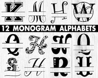 Monogram Bundle SVG, 12 Monogram Font Alphabets, Digital Download for Cricut, Individual letter svg/dxf/png files