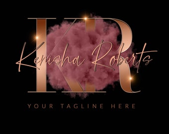 Rose Gold Watercolor Logo, Pink Smoke Logo, Beauty Logo, Glitter Logo, Makeup Artist Logo, Boutique Logo, Hair Logo, Lashes Logo, Nails Logo