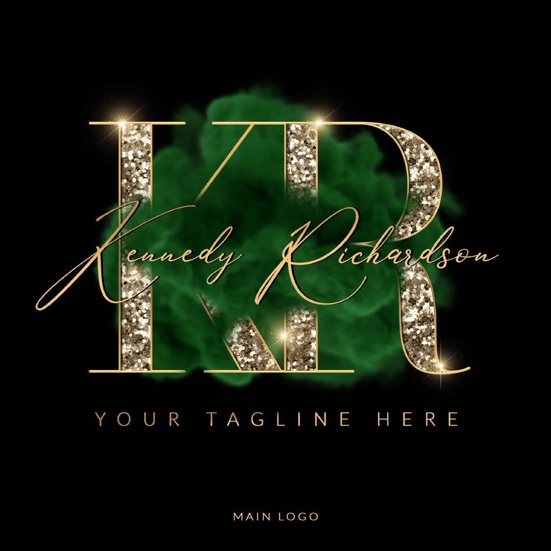 Gold Watercolor Logo, Glitter Sparkle Logo, Emarald Green , Beauty Logo