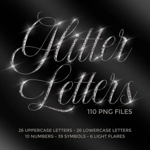 Silver Glitter Cursive letters PNG, Sparkling Cursive, Bling, High Shine letters, Silver foil letters, Glitter Alphabet,Glam,Chrome #CGL_1_2