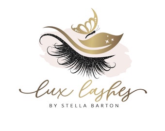 Logotipo de pestañas, logotipo de extensiones de pestañas, logotipo de maquillaje, logotipo comercial prediseñado, logotipo de belleza, logotipo de oro rosa, logotipo de acuarela
