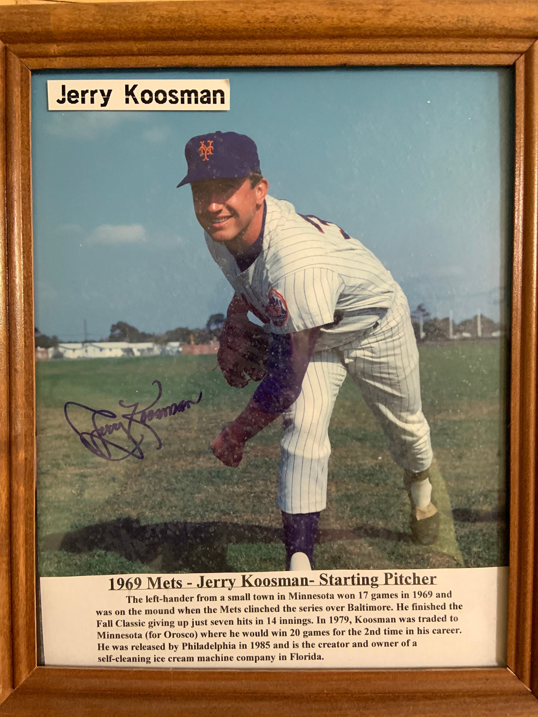 Jerry Koosman 1969 Mets Signed 8 by 10 Autographed Custom Made 