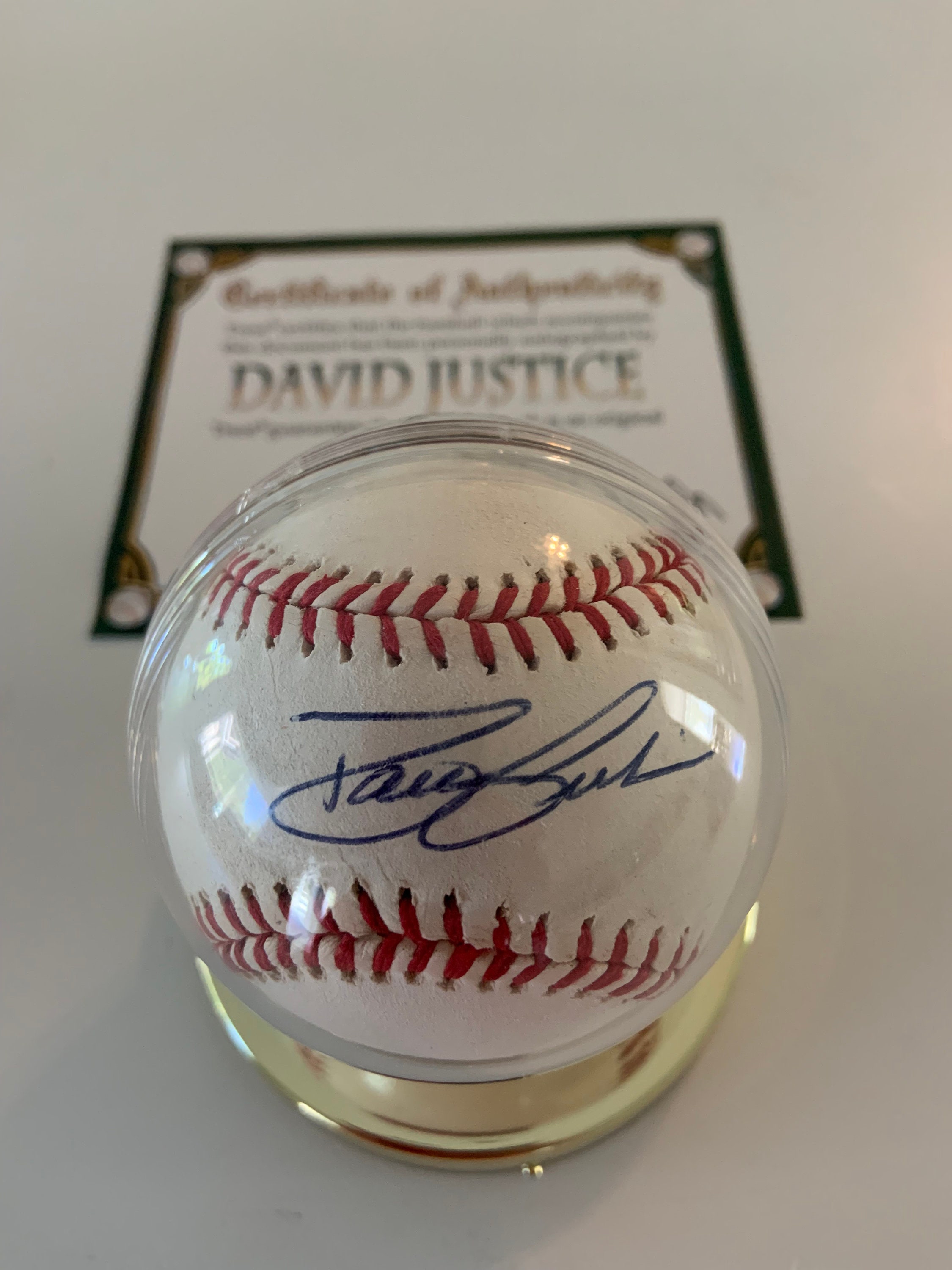 David Justice signed Baseball with a certificate of authenticity