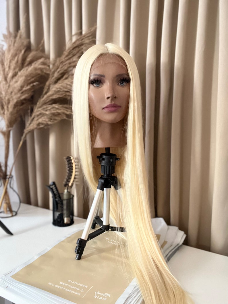 40 Bleach Blonde Long Straight Hair 613 Blonde Hair Seam Lace Wigs