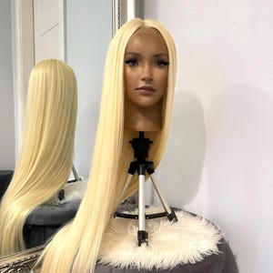 40インチ ブロンド ロング ストレート レースフロント 合成毛ウィッグ 女性用 耐熱 レース パート ヘア ウィッグ