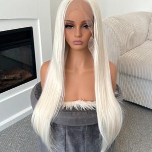 Platinum Blonde Long Straight Hair 24&quot; Natural Realistic Hairline Synthetic Hair Lace Front Wig