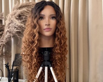 Dark Brown Ombre Light Brown Beige Lace Front Natural Wig  display picture 1