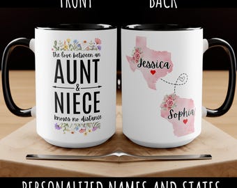 The Love Between a Aunt and Niece Knows No Distance Coffee Mug, Long Distance Aunt Niece Gift, State to State Mug Long Distance Mug
