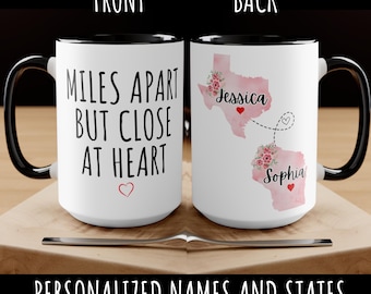 Personalized Friends Mug, Custom Sister Gift, Best Friend Gift, Long Distance Gift, Friendship Gift  Miles Apart But Close At Heart Mug,