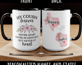 Personalized Cousin Gift, Cousin Mug, Custom Coffee Cup, Unique Gift, Gag Gift, Funny Mug, Long Distance State To State Gift Gift for Cousin