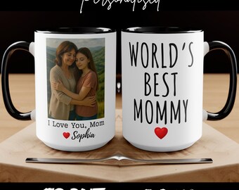 Photo Mug With Personalized Names, Custom Photo Christmas Mug,Custom Picture And Text Mug, Personalized Mothers Day Gifts, Worlds Best Mommy