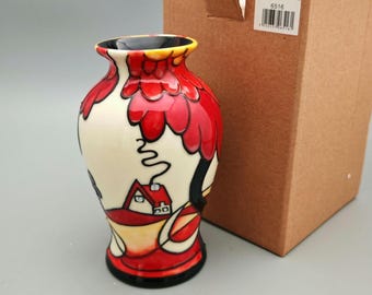 Old Tupton Ware Noon Vase 6 Inch Bulbous Round Vase Hand Painted Tubelined Art Deco Ceramic Pottery Boxed Jeanne McDougall Gift Collector