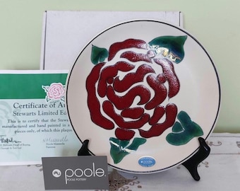 Placa coleccionable de Poole Pottery - Edición limitada Stewards - Diseño de rosa roja.