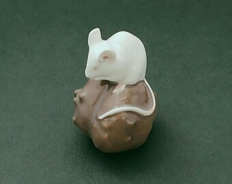 Royal Copenhagen Mouse on Chestnut Figurine 511 First Quality 1923 Vintage Porcelain Danish Design Denmark Art Collectible Gift