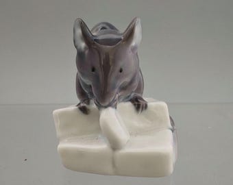 Royal Copenhagen Mouse on Sugar Cubes Figurine 062 1930s First Quality Porcelain Vintage Danish Pottery Denmark Design Art Collectible Gift