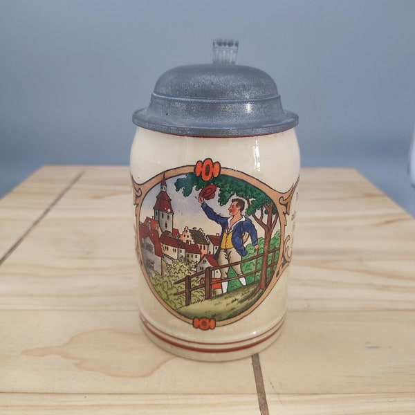 Original German Beer Stein with Pewter Lid.