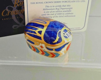 Royal Crown Derby Millennium Bug Paperweight Gold Stopper Vintage 1999 Beetle Figurine Limited Edition Collectible English Porcelain Gift