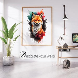 Colorful Fox Watercolor Print: Abstract Animal Art (Digital Download