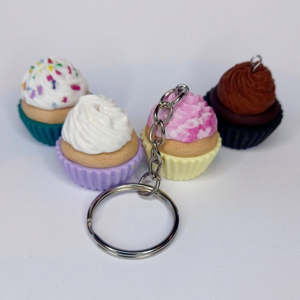 Mini Cupcake Keyring / Keychain - Polymer Clay Charm - Cute and Fun Foodie Present - Personalised Handmade Gift