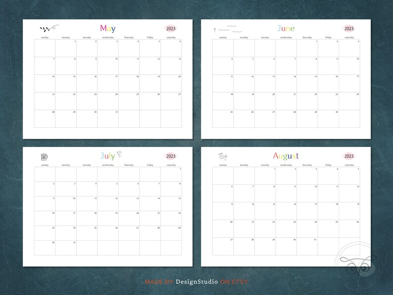 2023 Blank Monthly Calendar Horizontal Printable Calendar Etsy