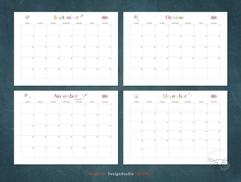 2023 Blank Monthly Calendar Horizontal Printable Calendar - Etsy UK