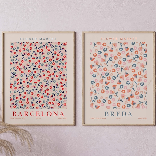 Barcelona Poster, Set of 2 Wall Art Prints, Flower Market Art, Breda Art Print, Printable Wall Arts, Digital Download, Flower Market Poster